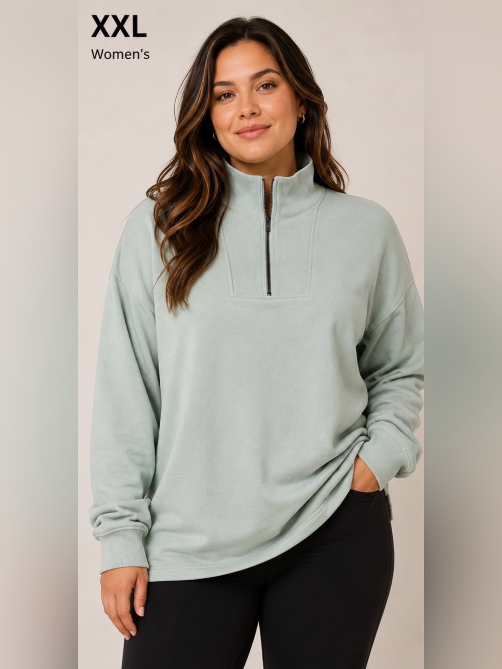 Eddie Bauer Women's Quarter Zip Pullover XXL NWT Sage Green Oversized Sweatshirt